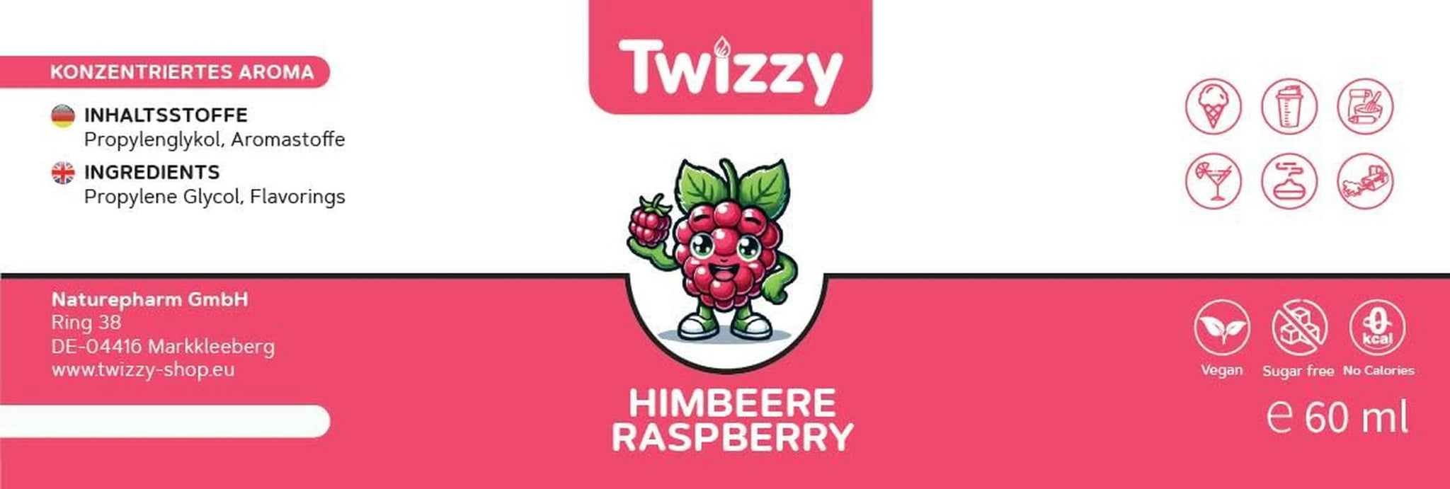 Twizzy o intensywnym smaku malinowym, 60 mililitrów Arome Naty Shop