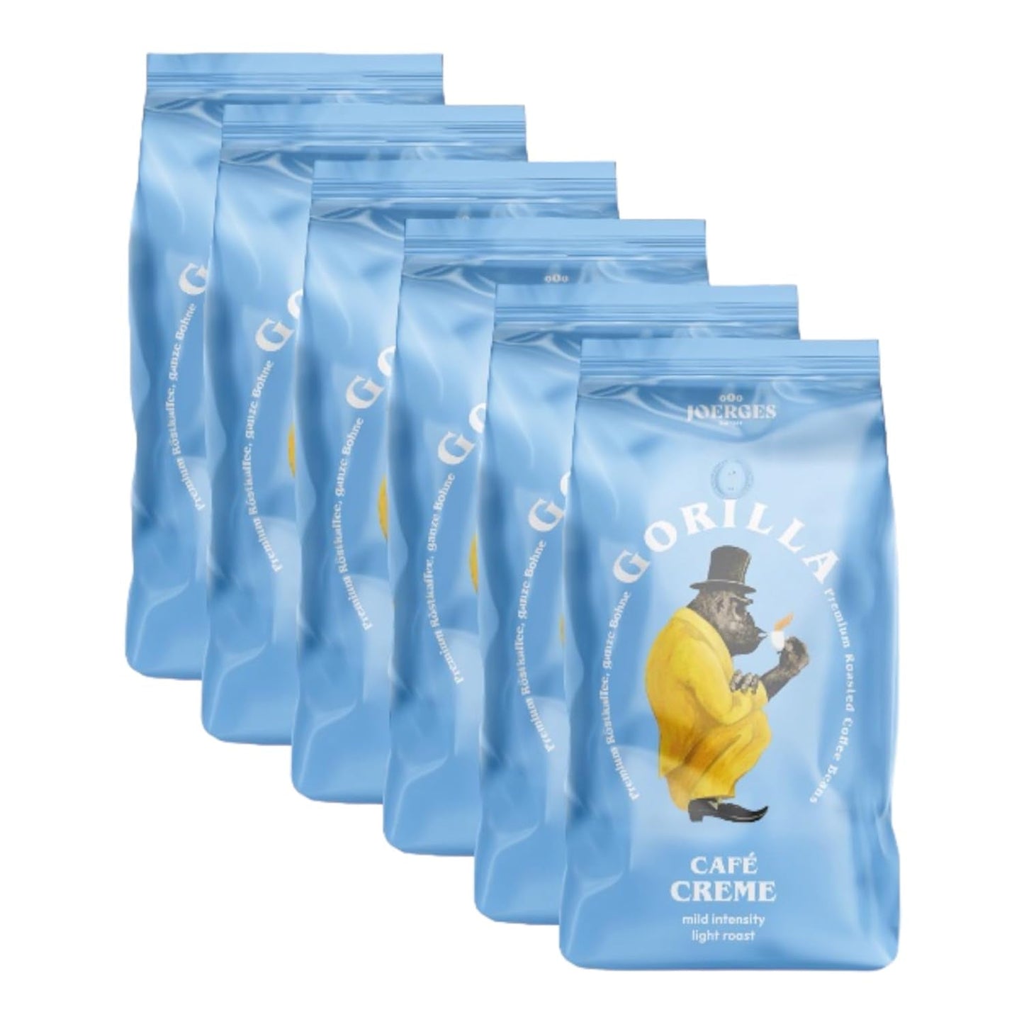 Gorilla Café Creme 6x 1000g | 100% tradycyjna arabika-Bohnen | Ideal Volllautomaten Crema harmonisches Aromat | geryger Koffeingehalt helle Röstung | Opakowanie zbiorcze