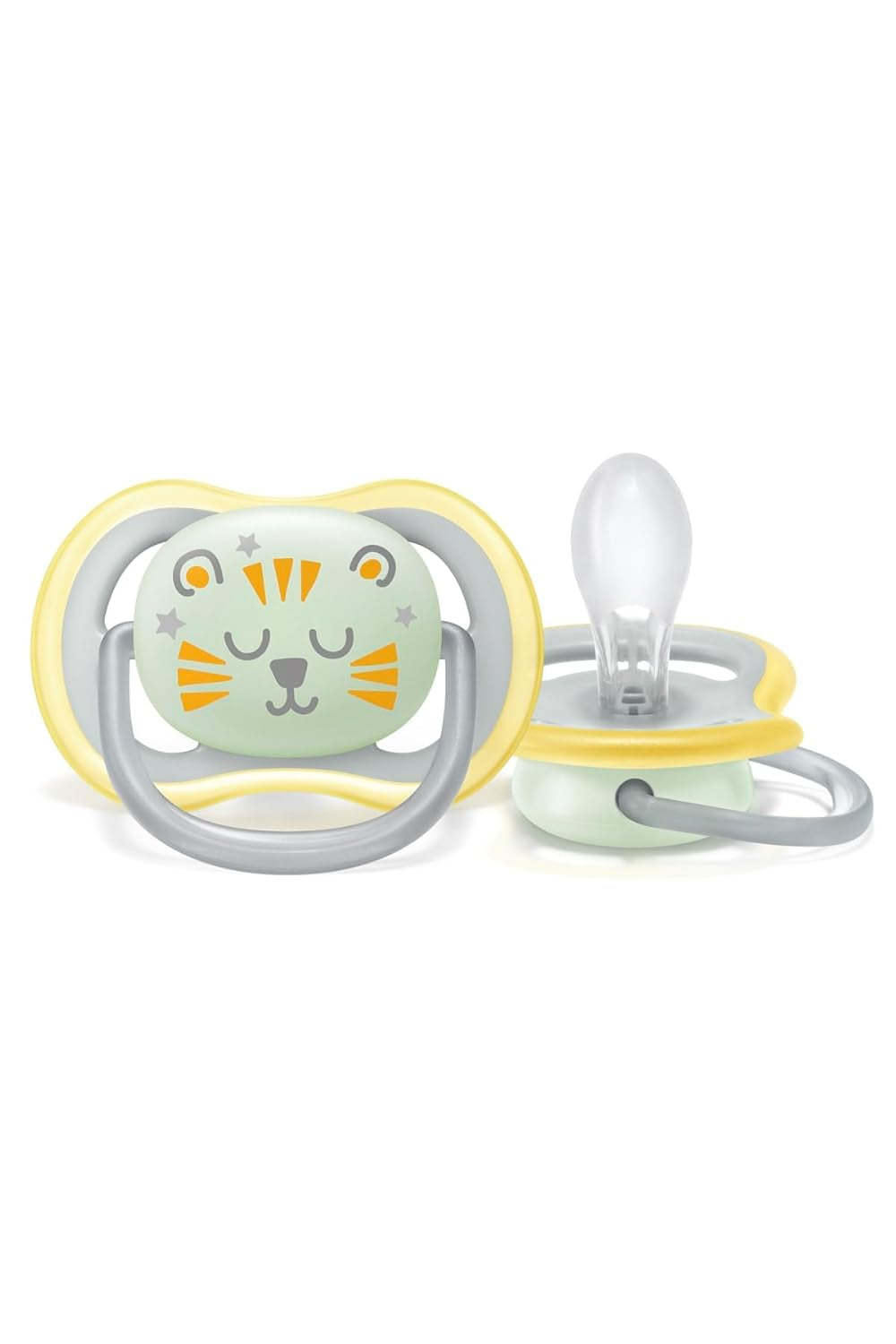 Philips AVENT Ultra Air smoczek na noc dla dzieci w wieku powyżej 18 miesięcy Świecące w ciemności podwójne opakowanie Cloud/Tiger (model SCF376/01)