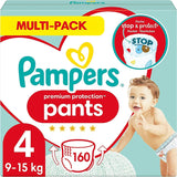 Spodnie ochronne Pampers Premium rozmiar 7, 123 pieluszki, 15 kg+, z regulacją 360° i miękkimi mankietami zapobiegającymi wyciekaniu dla optymalnego komfortu i ochrony