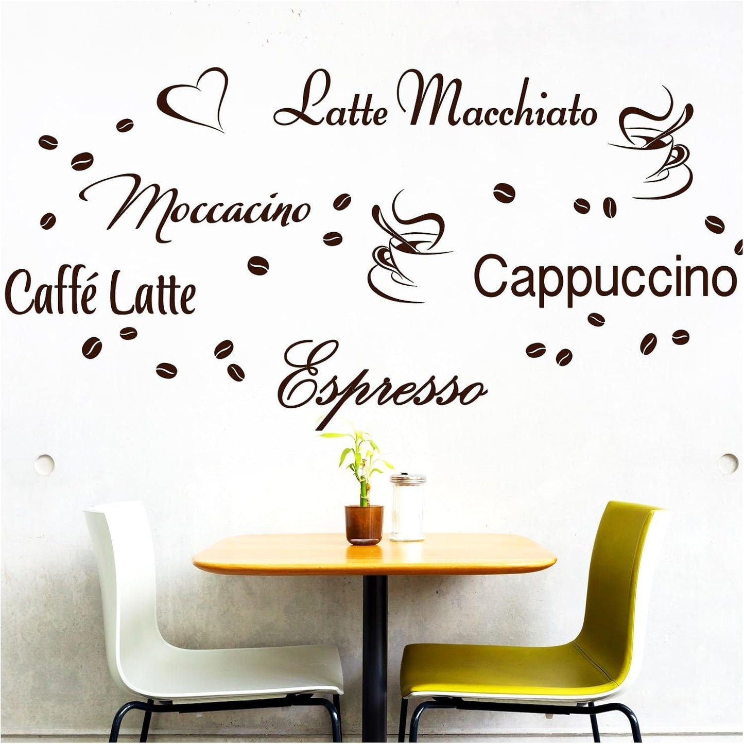 Wandtattoo Kaffee-Sorten I braun I Herz Kaffeetasse Kaffeebohnen Küche Esszimmer Naklejka Aufkleber Wandaufkleber Wandsticker G006