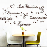 Wandtattoo Kaffee-Sorten I braun I Herz Kaffeetasse Kaffeebohnen Küche Esszimmer Naklejka Aufkleber Wandaufkleber Wandsticker G006