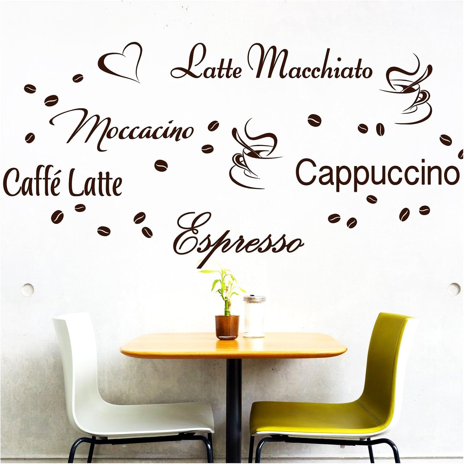 Wandtattoo Kaffee-Sorten I braun I Herz Kaffeetasse Kaffeebohnen Küche Esszimmer Naklejka Aufkleber Wandaufkleber Wandsticker G006
