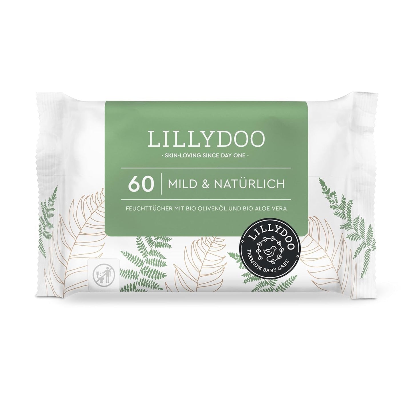 LILLYDOO Zielone chusteczki nawilżane, 600 szt. (10 x 60), odporne na rozdarcia chusteczki w 100% wolne od plastiku - bezzapachowe, delikatne i naturalne, delikatnie oczyszczają wrażliwą skórę, testowane dermatologicznie