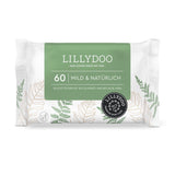 LILLYDOO Zielone chusteczki nawilżane, 600 szt. (10 x 60), odporne na rozdarcia chusteczki w 100% wolne od plastiku - bezzapachowe, delikatne i naturalne, delikatnie oczyszczają wrażliwą skórę, testowane dermatologicznie