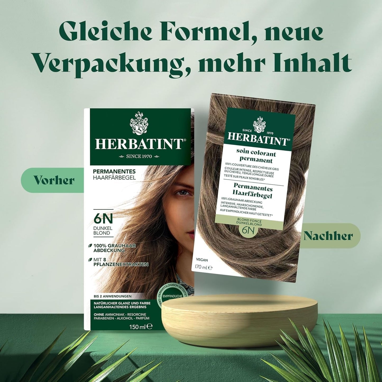 Żel do trwałej farbowania włosów 6N ciemny blond - 170 ml I Bez amoniaku, 100% pokrycia siwych włosów I Testowany na wrażliwej skórze, z 8 ekstraktami roślinnymi Farba do włosów Naty Shop