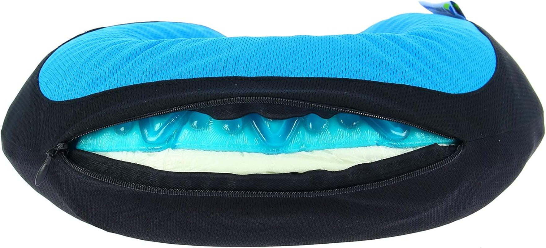 Kine Travel 169803 Żelowa poduszka pod szyję Zatwierdzona przez fizjoterapeutę Ergonomiczna poduszka podróżna Czarno-niebieskie poduszki podróżne Naty Shop