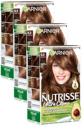 Garnier Nutrisse Farba do włosów trwała pielęgnacja z odżywczymi olejkami owocowymi Utrzymanie koloru Ultra Crème Tint przez 8 tygodni 053 Aksamitny brąz (zestaw 3 szt.) Naty Shop Kolor włosów Domyślny tytuł