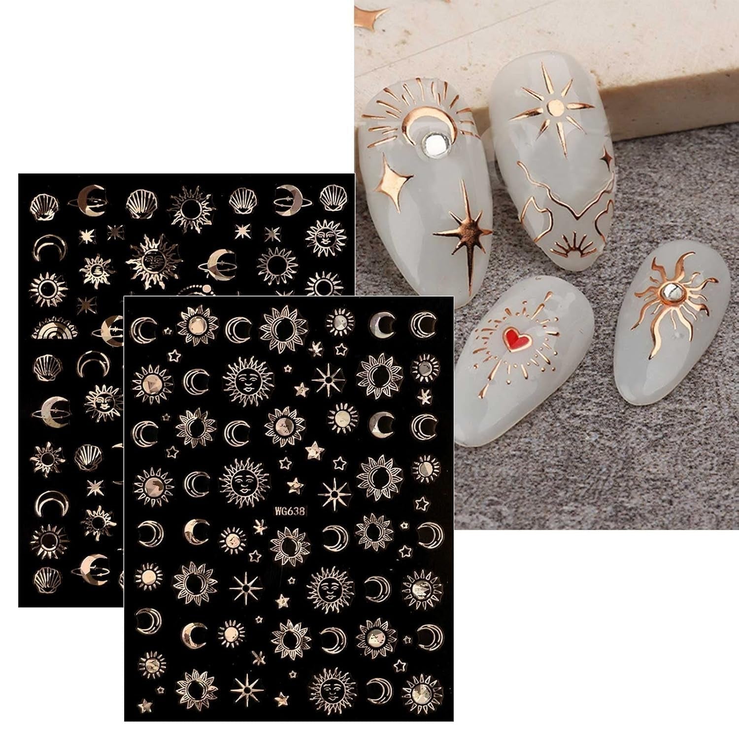 JMEOWIO Nagelsticker Mond Stern Sonne 10 Blatt Nail Art Naklejka Selbstklebend Nagelaufkleber Bunt Dekoration Nageldesign Zubehör