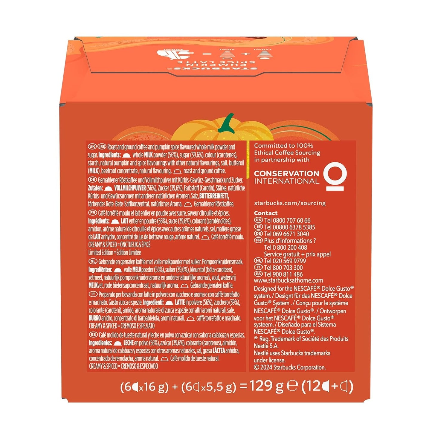 STARBUCKS Pumpkin Spice Latte marki Nescafé Dolce Gusto, Dunkle Röstung, Kaffeekapseln 6 x 12 (72 Kapseln)