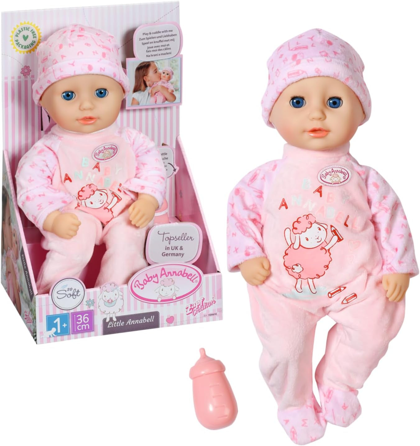Annabell Mała lalka Annabell 36 cm, z materiałowym korpusem i zaspanymi oczami, 36 cm, 709870 Zapf Creation