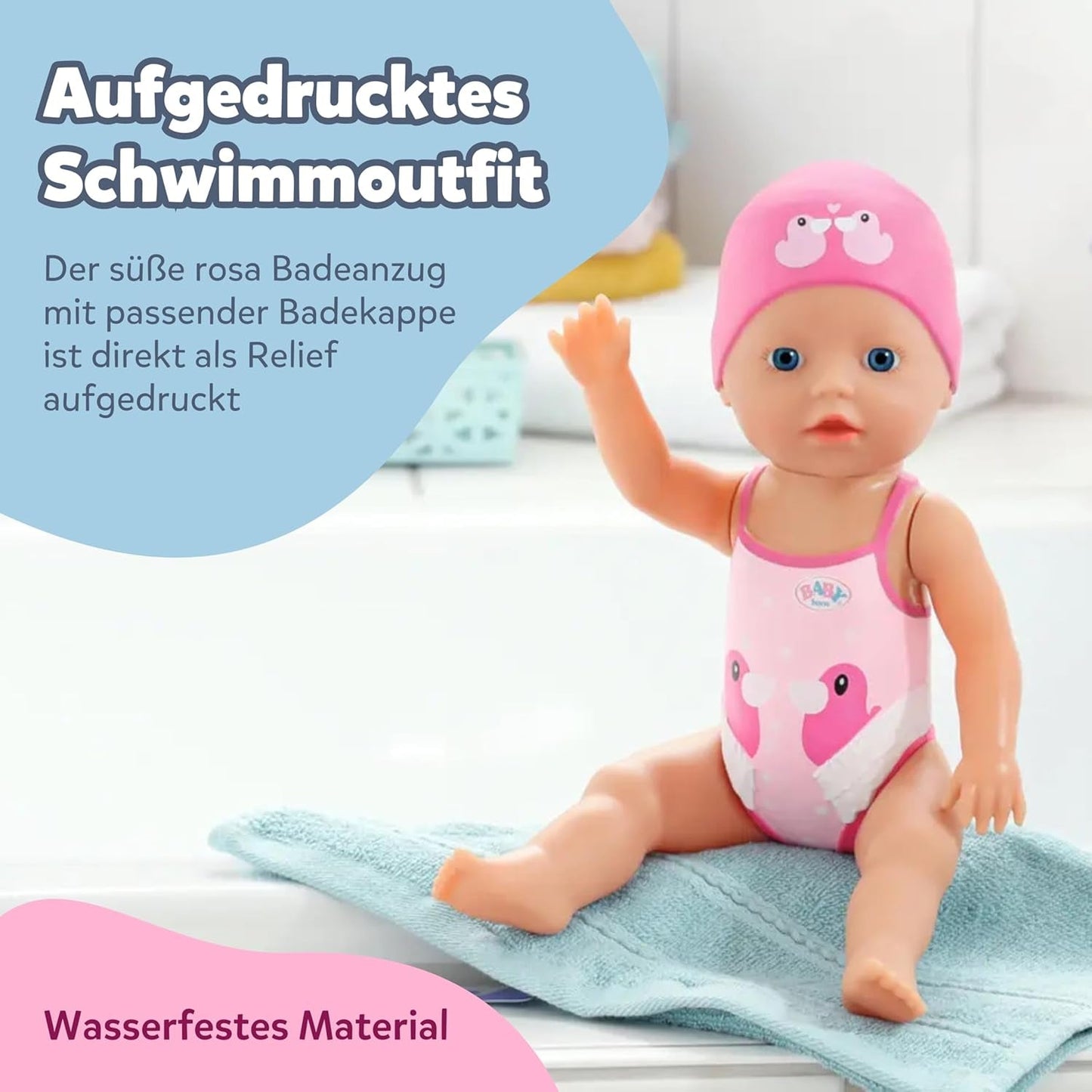 BABY Born Moja pierwsza pływaczka - Lalka 30 cm - Lalka do kąpieli z mechanizmem obrotowym, wodoodporna - Działa bez baterii - Odpowiednia dla dzieci od 1 roku życia
