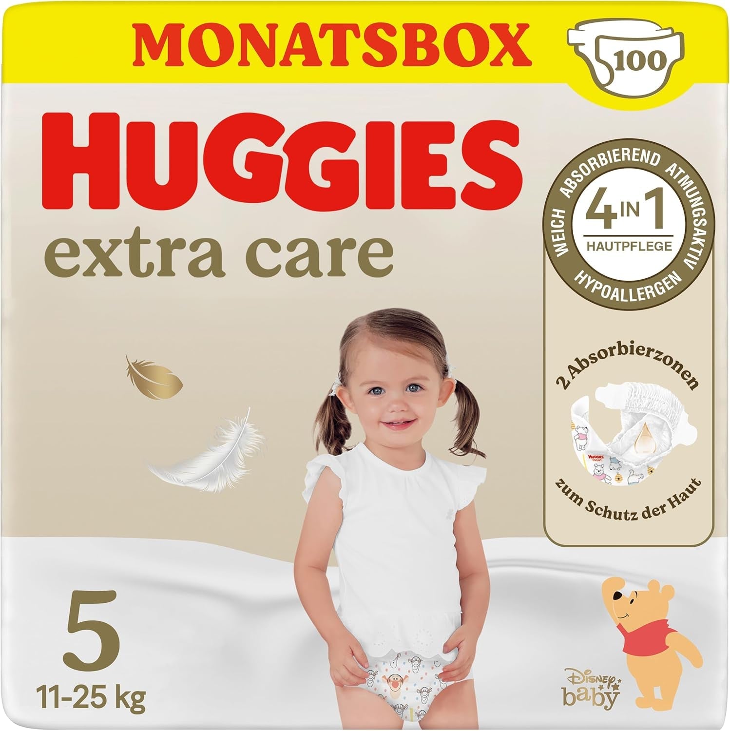 Pieluchy Huggies Extra Care Disney, rozmiar 4, 120 pieluch (2x60), pudełko miesięczne