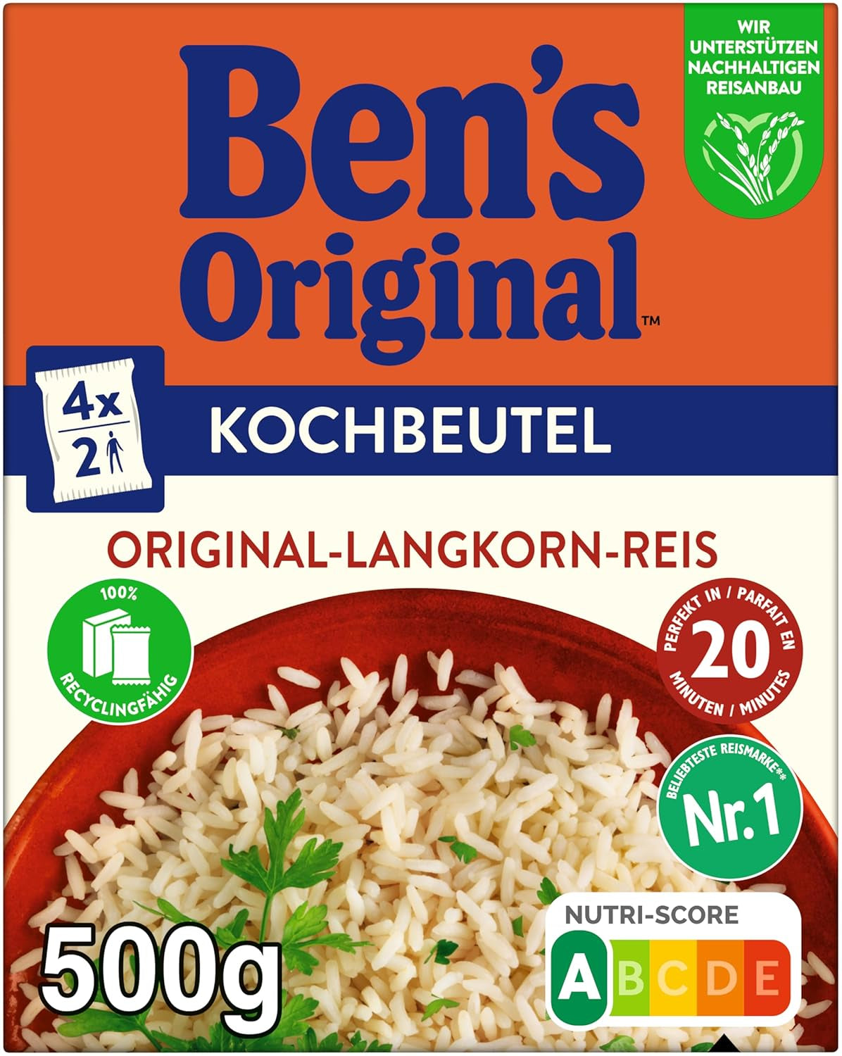 BEN'S ORIGINAL™ Ryż długoziarnisty, gotowany w torebce, 9 x 500 g, 20 minut