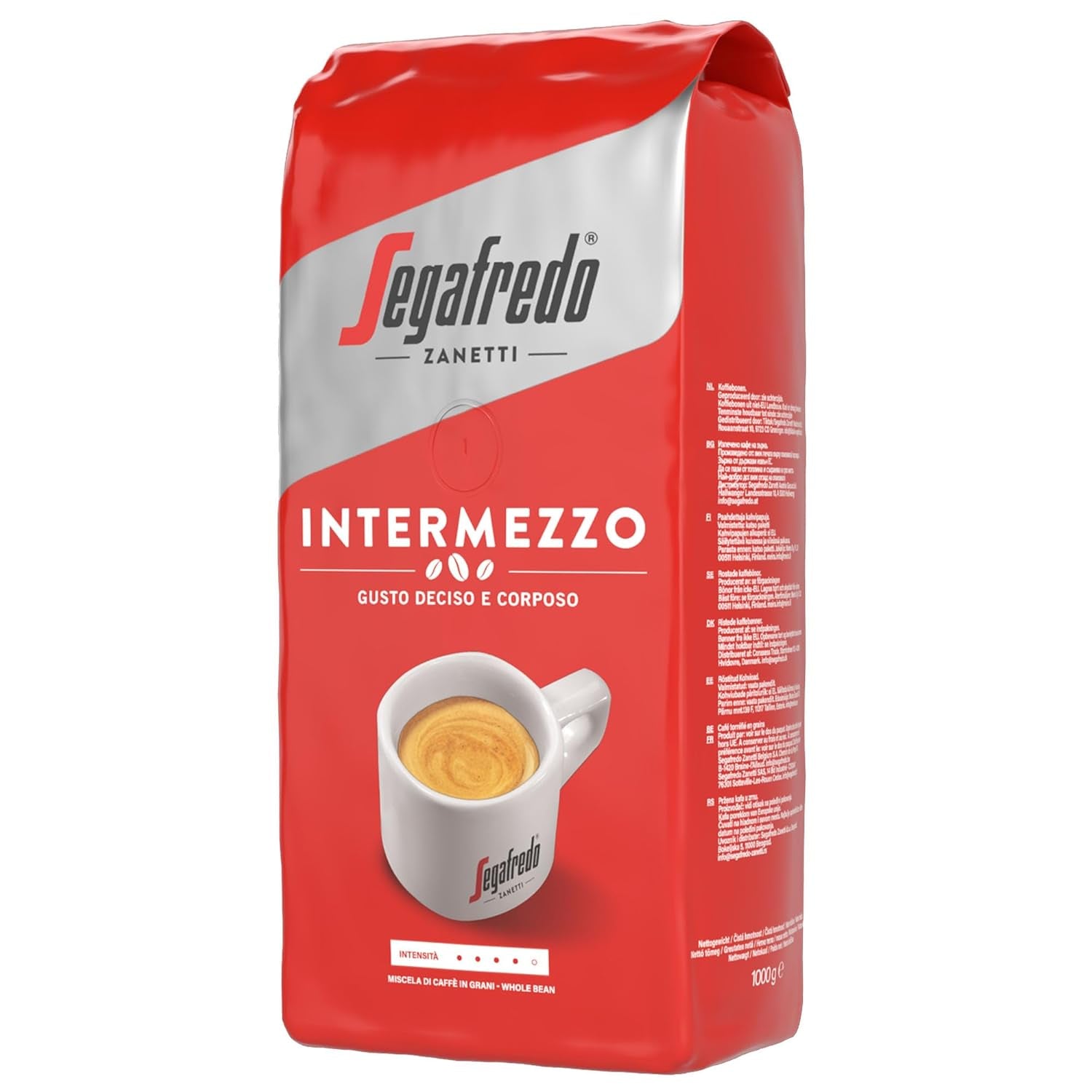 Segafredo Zanetti Intermezzo - Całe ziarna (opakowanie 1 kg) - Geeignet für alle italienschen Kaffeespezialitäten - Kaffeebohnen mit mitteller Röstung, stark und vollmundig im Gesmack