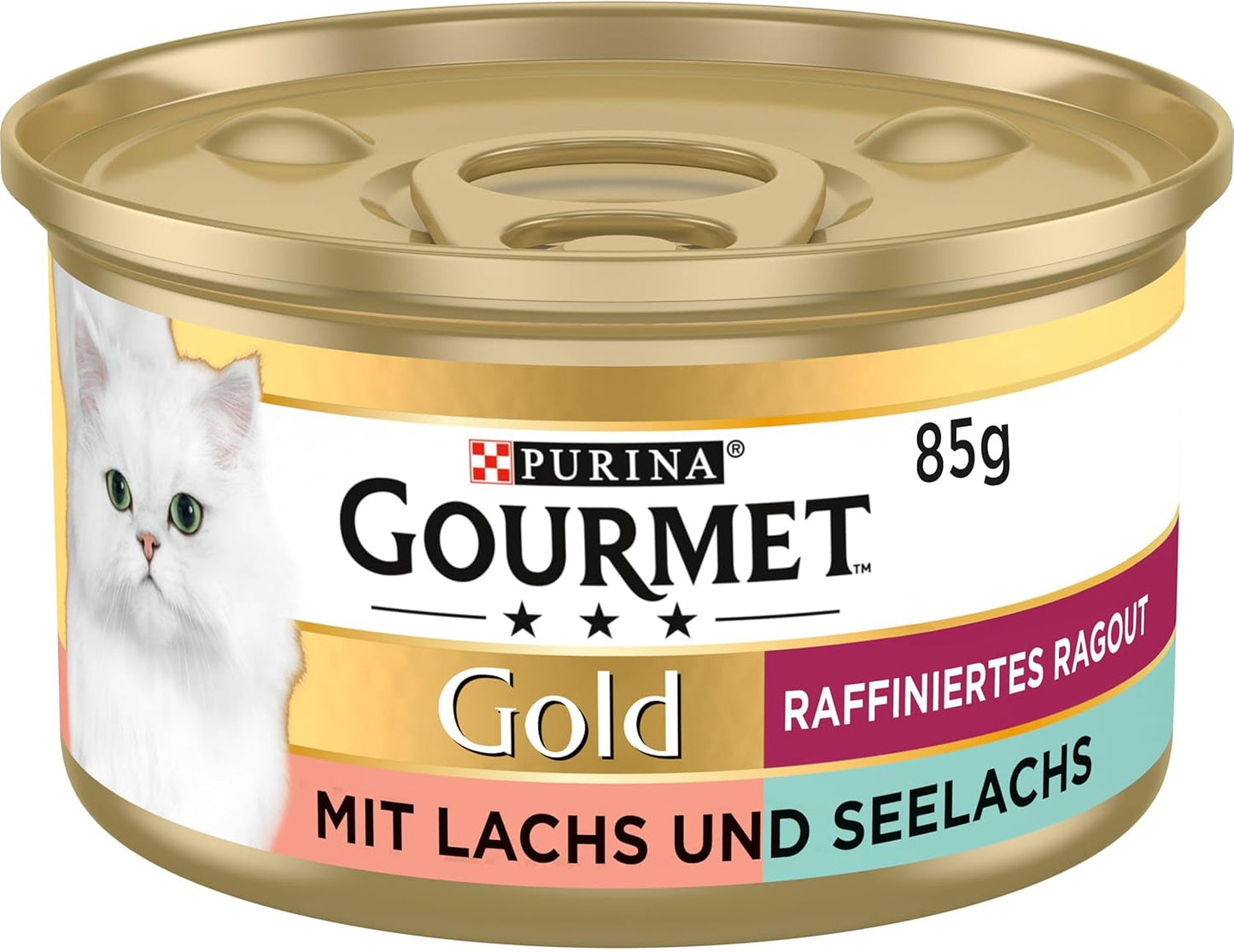 Gourmet Gold Refined Ragout Duetto Łosoś i żółty dorsz Mokra karma dla kotów, 12 opakowań (12 x 85 g)