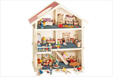 51957 Drewniany domek dla lalek, 65 x 35 x 87,5 cm - Duży drewniany domek dla lalek, 3 piętra, otwarta konstrukcja, czerwony dach, schody i balkon do kreatywnego odgrywania ról, świat domku dla lalek