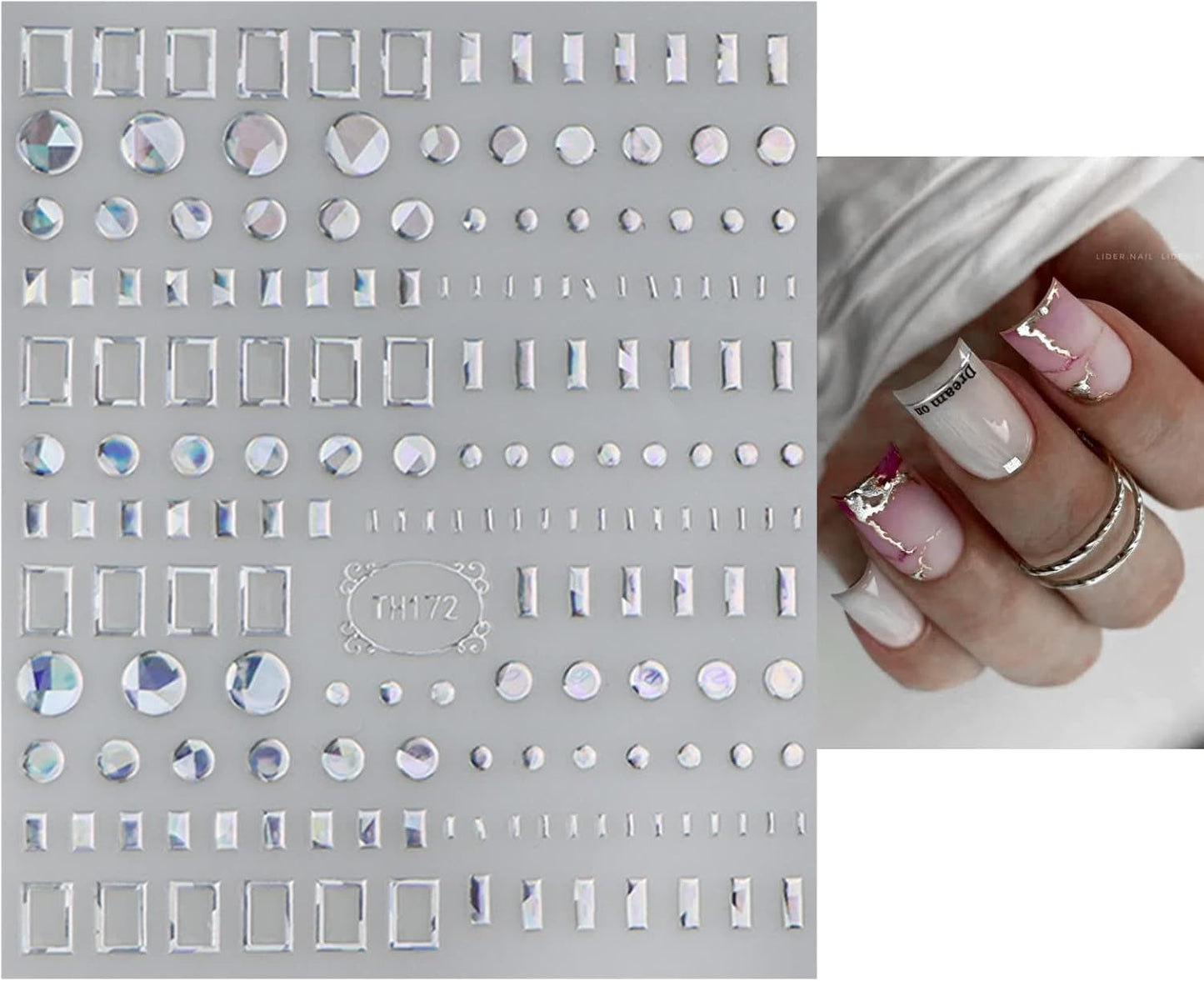 JMEOWIO Nagelsticker Marmor Linie 9 Blatt Nail Art Naklejka Selbstklebend Nagelaufkleber Silber Bunt Dekoration Nageldesign Zubehör