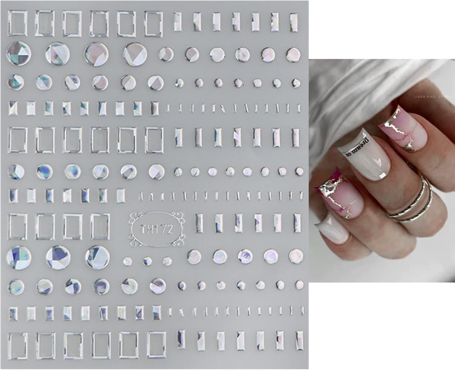 JMEOWIO Nagelsticker Marmor Linie 9 Blatt Nail Art Naklejka Selbstklebend Nagelaufkleber Silber Bunt Dekoration Nageldesign Zubehör