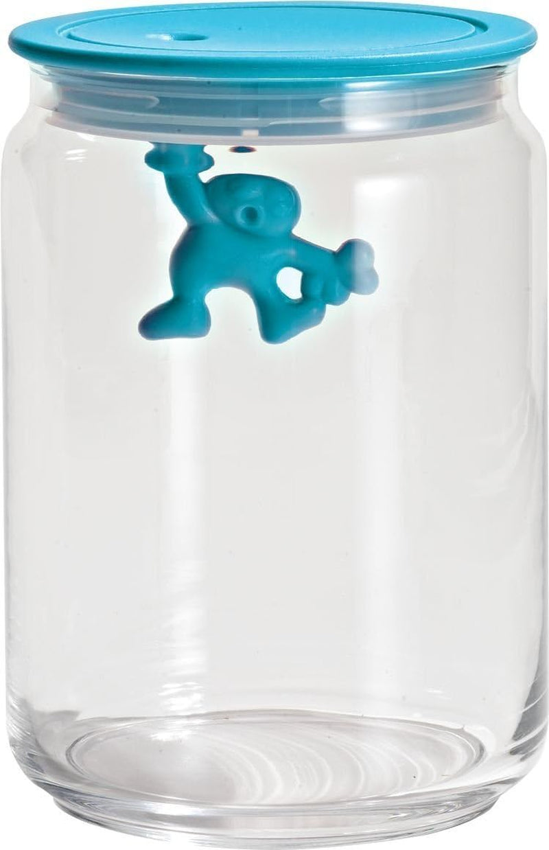Alessi „Gianni” Szklany słoik kuchenny z zamkniętą pokrywką Żywica termoplastyczna Czarny 27,5 x 13,5 x 28 cm Pudełka do przechowywania żywności Naty Shop Jasnoniebieski 8 x 13,5 x 4,5 cm