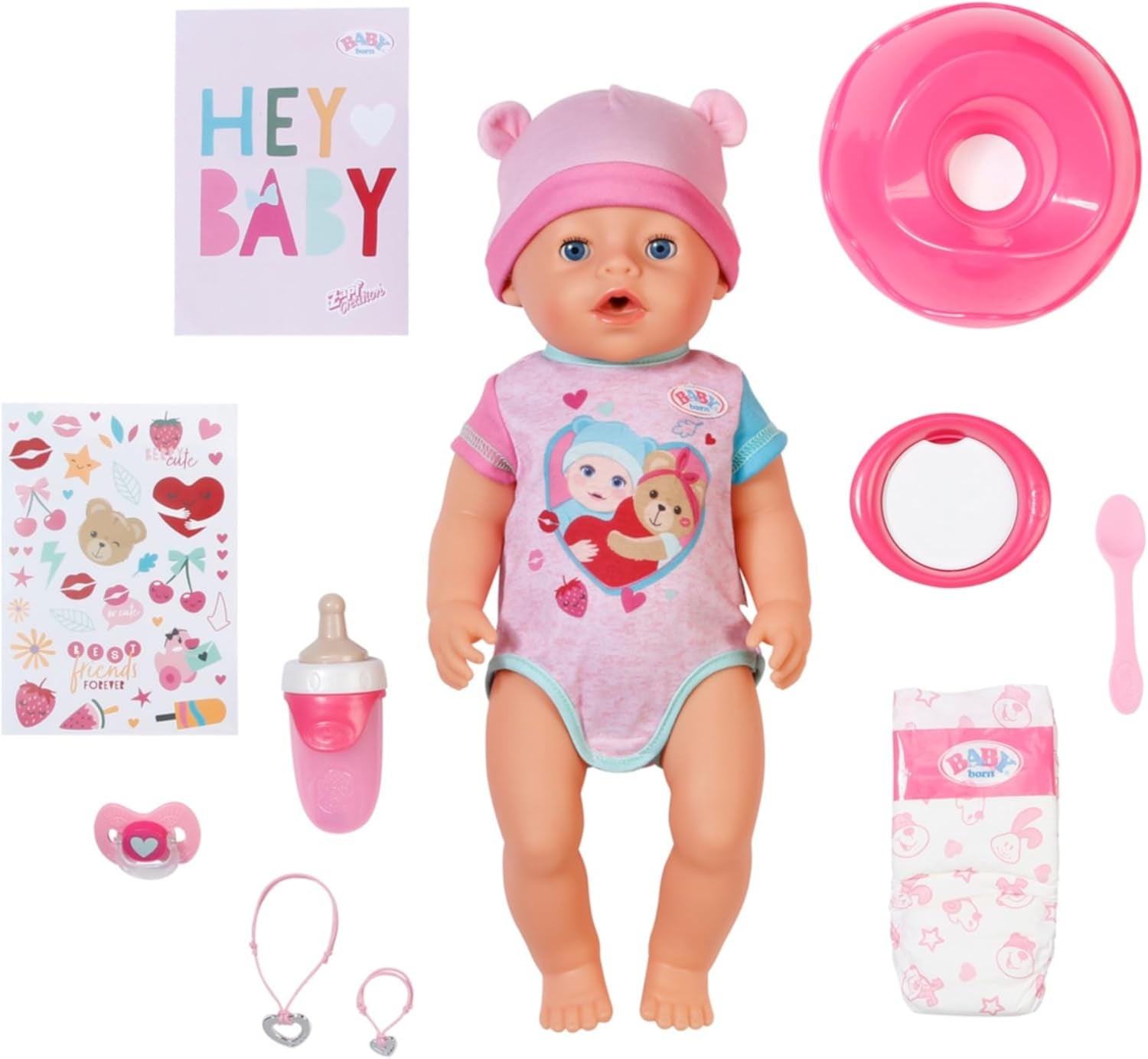 BABY Born Emma - laleczka bobas 43 cm - 10 funkcji, w tym akcesoria i materacyk - W pełni działa bez baterii - Odpowiednia dla dzieci w wieku od 3 lat