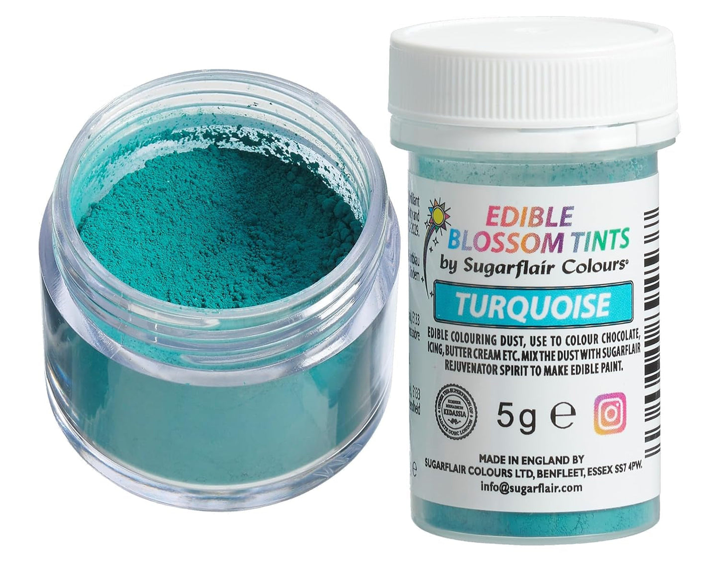 Sugarflair Blossom Tint Dust Turquoise Food Coloring Powder - Barwnik spożywczy w proszku do dekoracji ciast, kremówek, lukrów, czekolady, kremu maślanego, makaroników i nie tylko - 5G