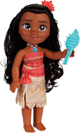 Lalka Disney Princess Moana 35 cm, odblaskowe, brokatowe oczy, ruchome stawy, odpinany strój, klips w kształcie kwiatka, długie włosy, dla dziewczynek w wieku 3 lat i więcej