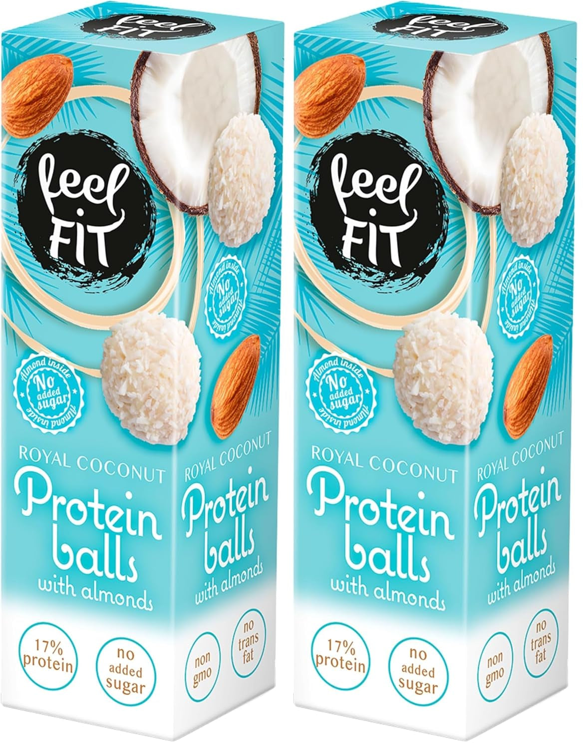 Praliny kokosowe bez cukru z migdałami, Feel FIT, bez dodatku cukru, 17% białka, 63 g