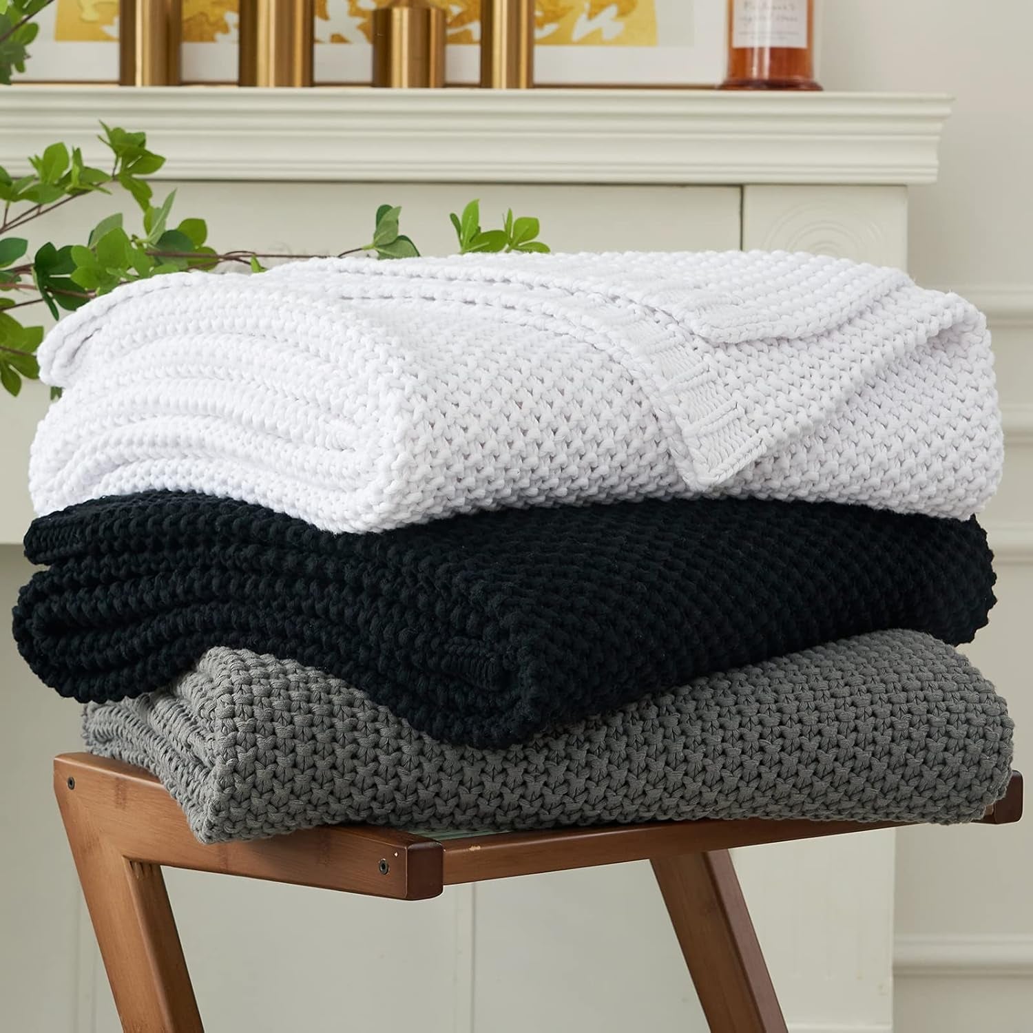 Koc z grubej dzianiny, lekki, beżowy, 100% bawełny organicznej, koc na sofę, sofę, łóżko, dziecko, pokój dziecięcy, rustykalny, shabby chic, nowoczesny dom wiejski, 152,4 x 203,2 cm, w zestawie torba na pranie. Łóżka i koce Pościel Longhui czarna 60"X80", oversize