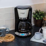 Ekspres do kawy Russell Hobbs [cyfrowy minutnik, słuchawka prysznicowa zapewniająca optymalną ekstrakcję i aromat] Colors+ Creme (1 do 10 filiżanek, szklana karafka 1,25 l, płyta grzewcza, 1100 W) Ekspres do kawy z filtrem 24033-56