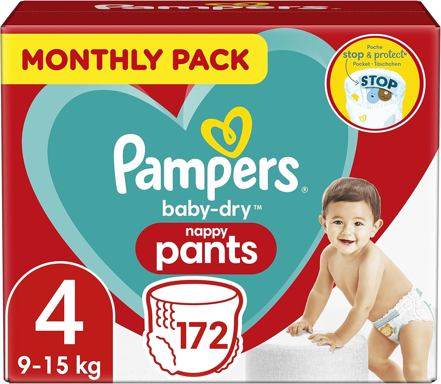 Pampers (stara wersja), majtki, rozmiar 4, 9kg-15kg, trzy opakowania (1 x 88 pieluszek)
