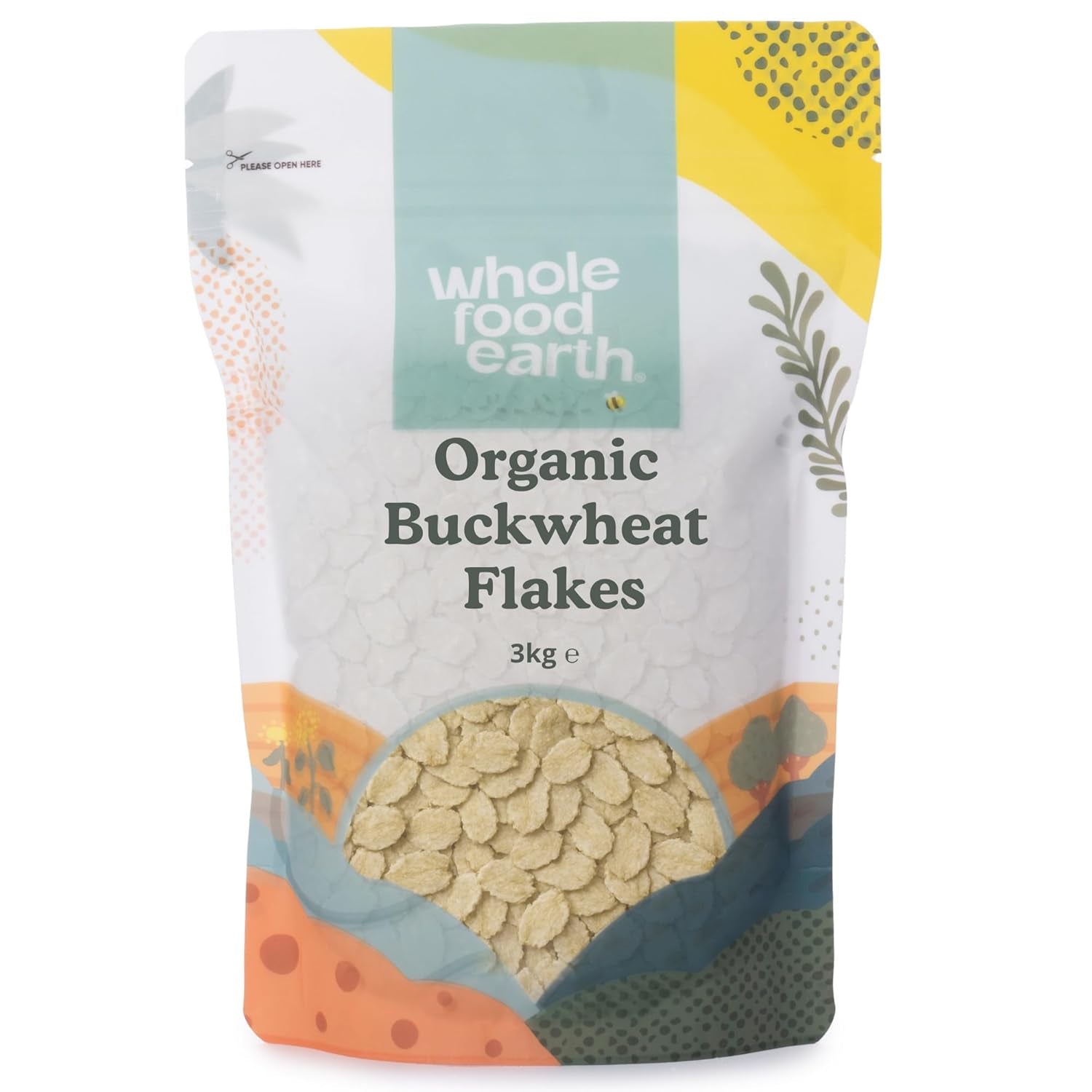 Organiczne płatki gryczane pełnoziarniste ziemskie – 3 kg | Surowy | Bez GMO | wegańskie | Źródło błonnika | Certyfikowane organiczne