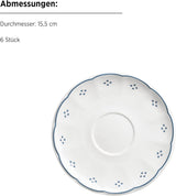 Serwis do kawy porcelanowy Mäser Lova, 18 szt. - 6 talerzy deserowych (19,5 cm), 6 filiżanek (19 cl) i 6 spodków (15,5 cm), niebieski