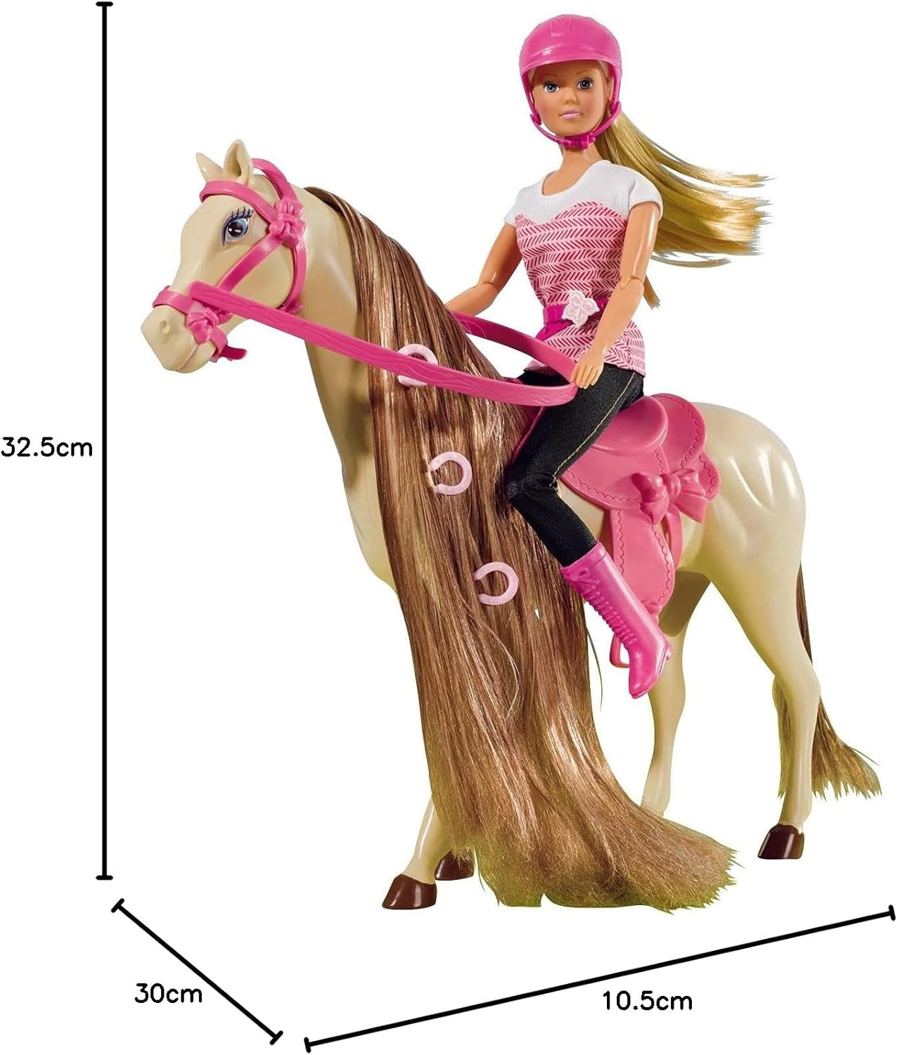 Simba 105730939 - Steffi Love strój do jazdy konnej 2 konie, w pełni przegubowa lalka modowa 29 cm dla dzieci w wieku 3 lat i starszych