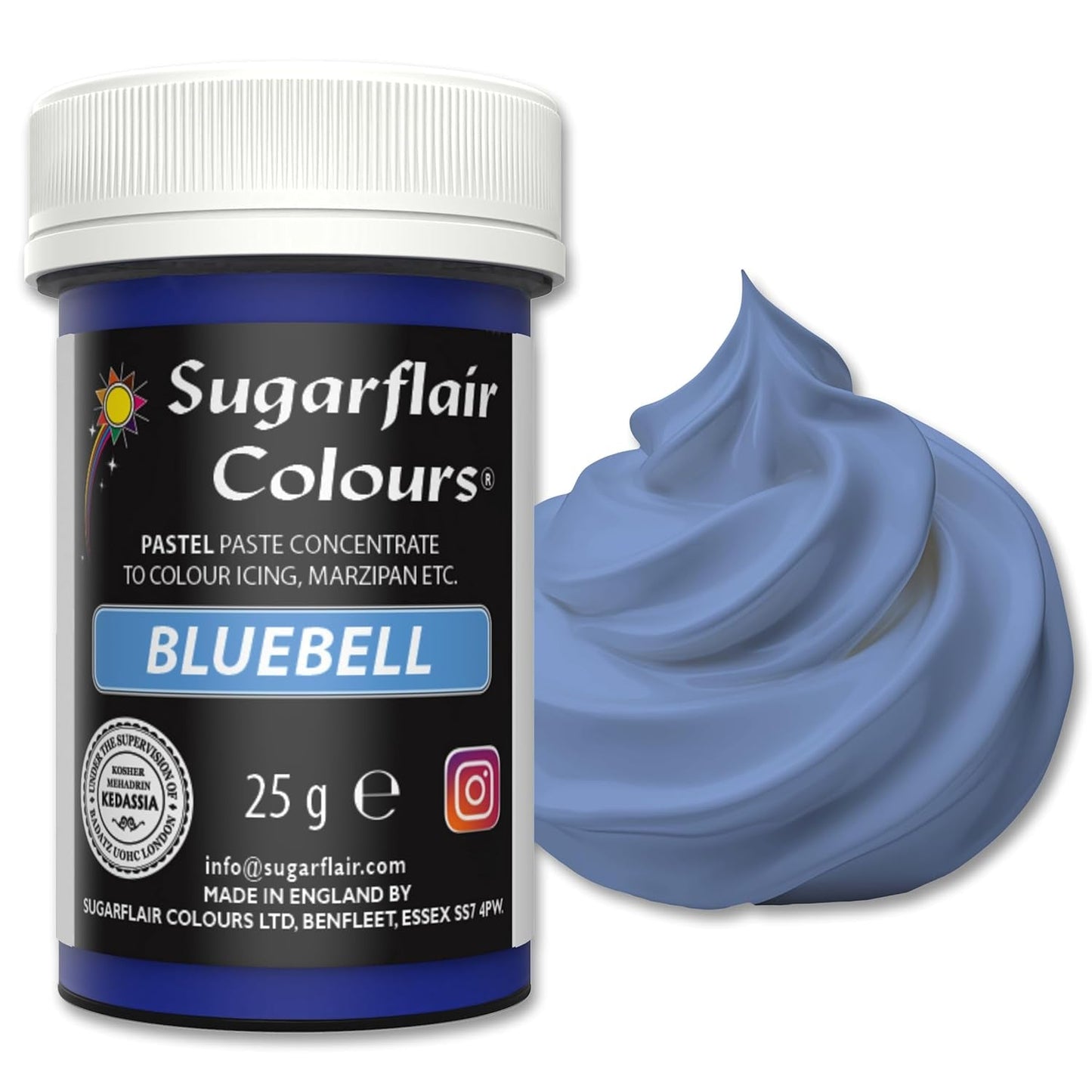 Sugarflair Pastelowy barwnik spożywczy do makaronów, Bell Blue, barwnik spożywczy do makaronów, kremówek i marcepanu, skoncentrowane barwniki Spectral - 25g