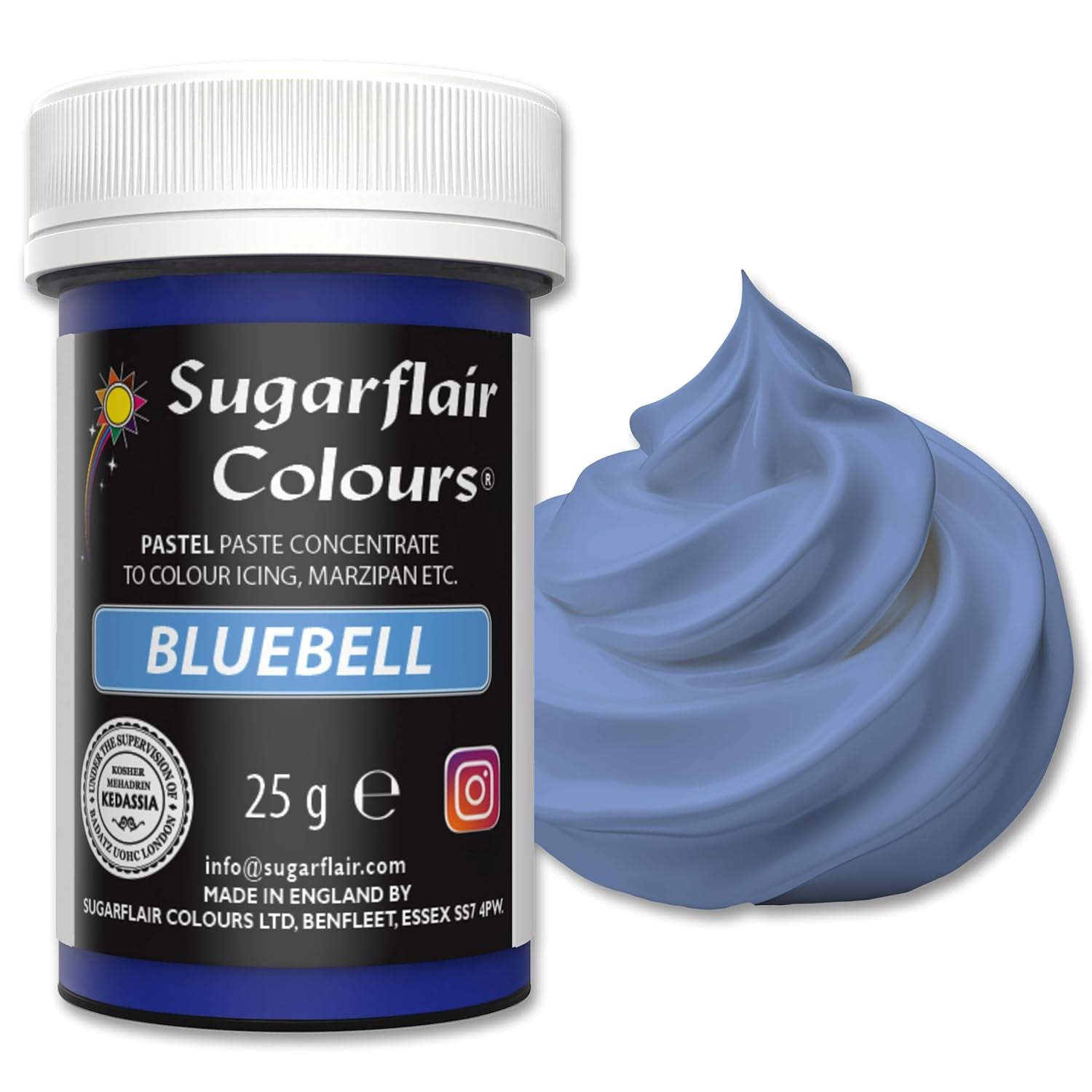 Sugarflair Pastelowy barwnik spożywczy do makaronów, Bell Blue, barwnik spożywczy do makaronów, kremówek i marcepanu, skoncentrowane barwniki Spectral - 25g