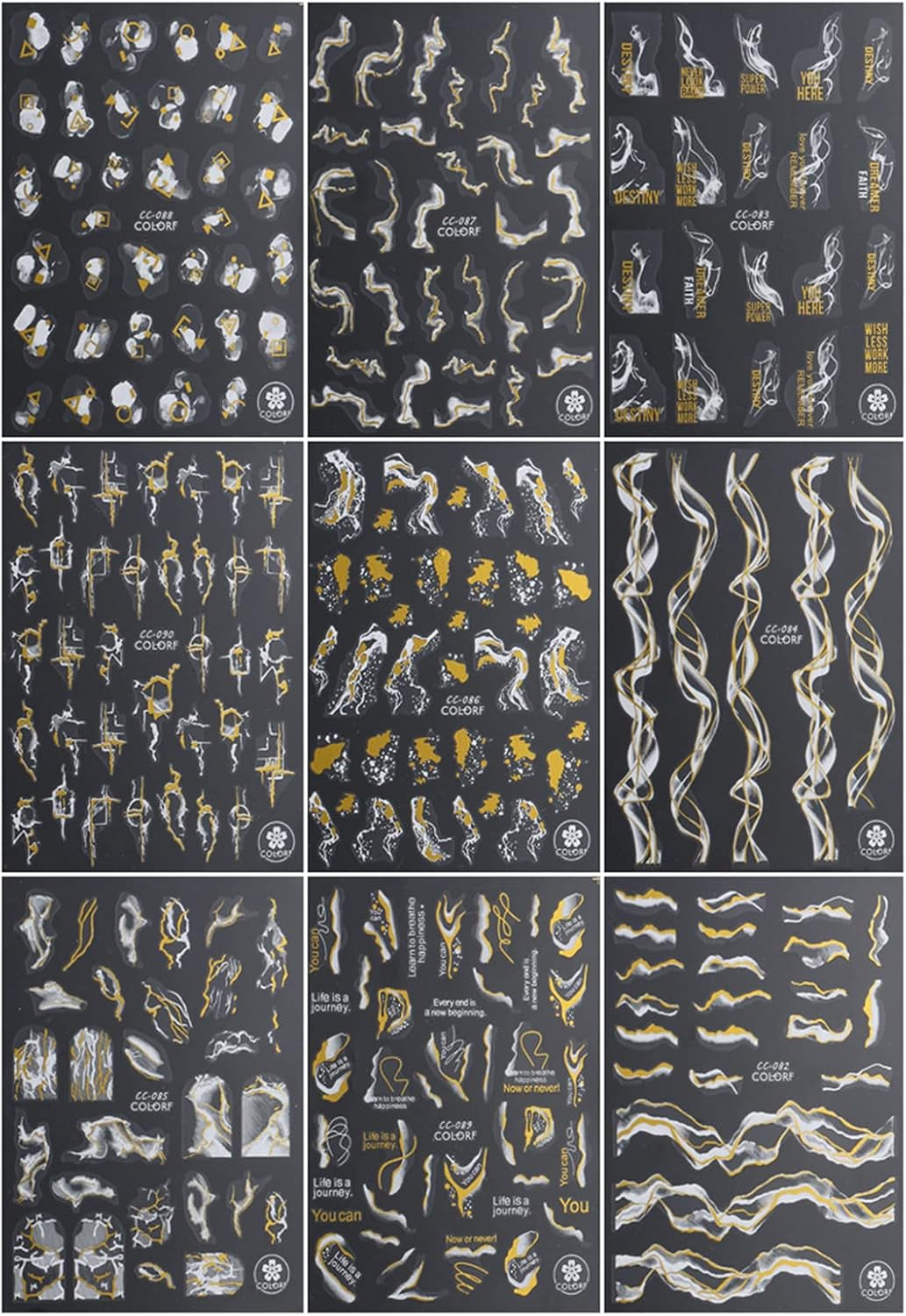 9 Blatt Nagelsticker Französische Spitzenmarmor Nagelaufkleber Selbstklebend Weißes Złota naklejka artystyczna do paznokci Dekoration Nageldesign Zubehör