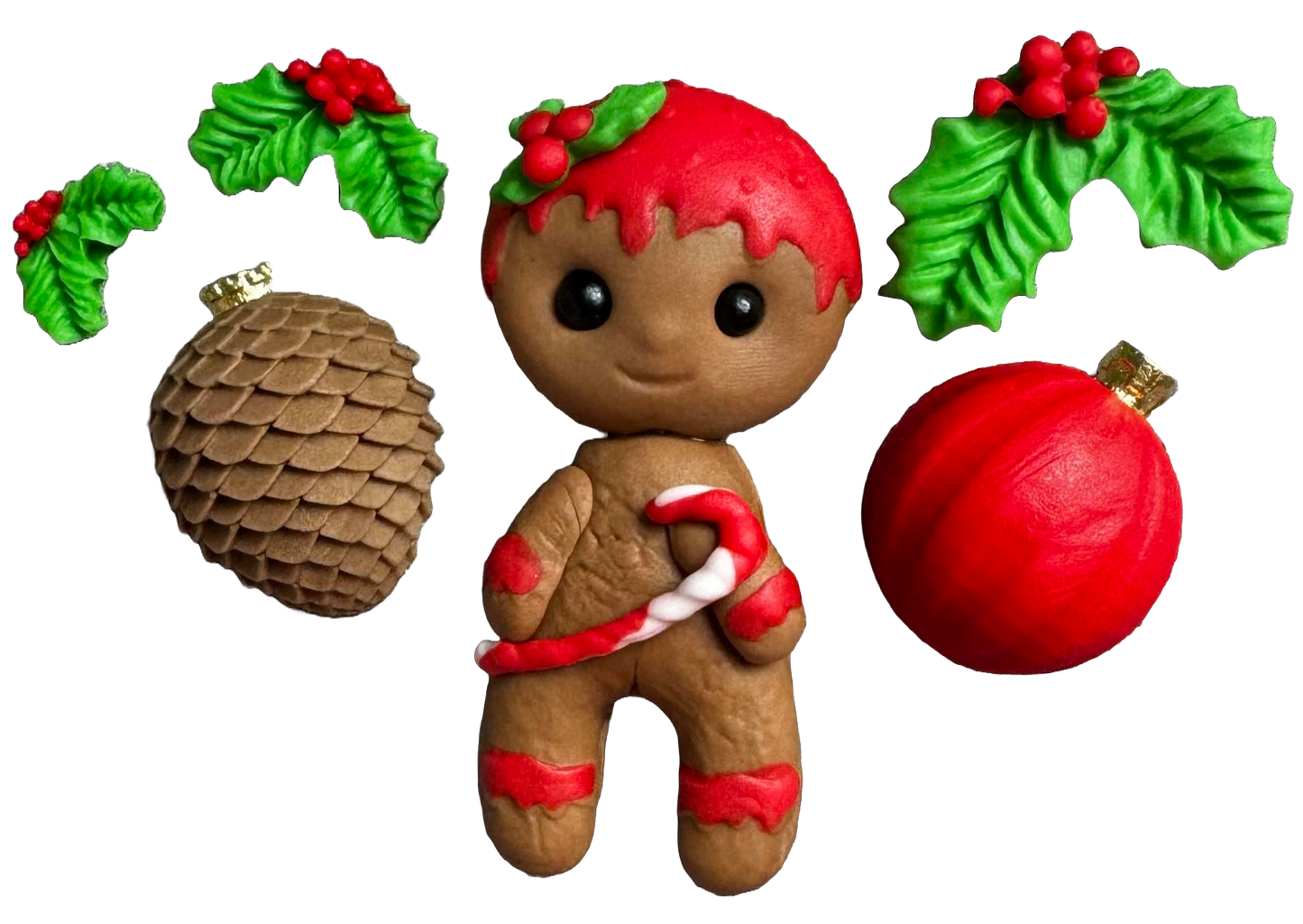 Zestaw 6 jadalnych ozdób z masy cukrowej, Boże Narodzenie, piernikowy ludzik i dekoracje. Ozdoby z pasty cukrowej Sklep Naty