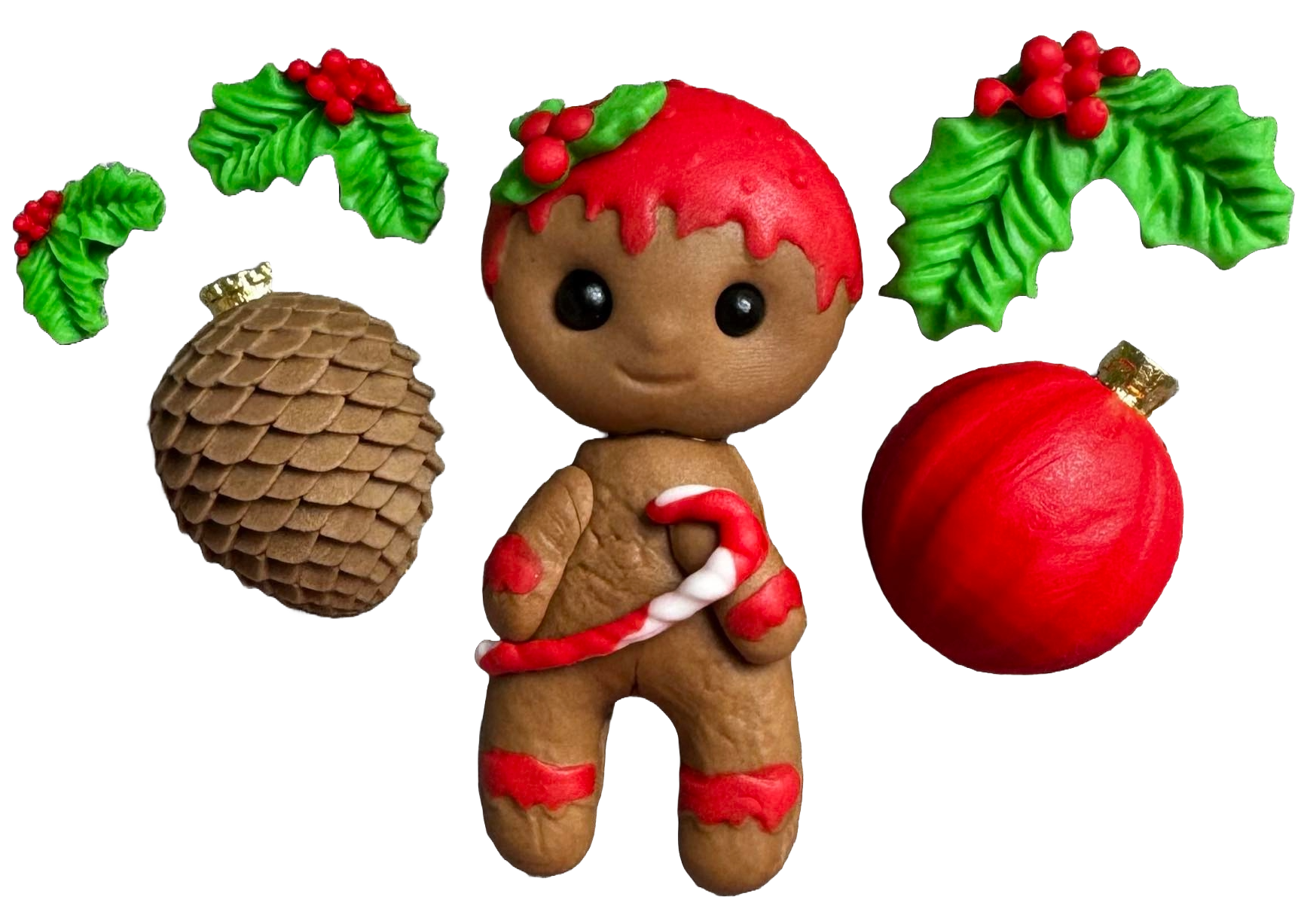 Zestaw 6 jadalnych ozdób z masy cukrowej, Boże Narodzenie, piernikowy ludzik i dekoracje. Ozdoby z pasty cukrowej Sklep Naty