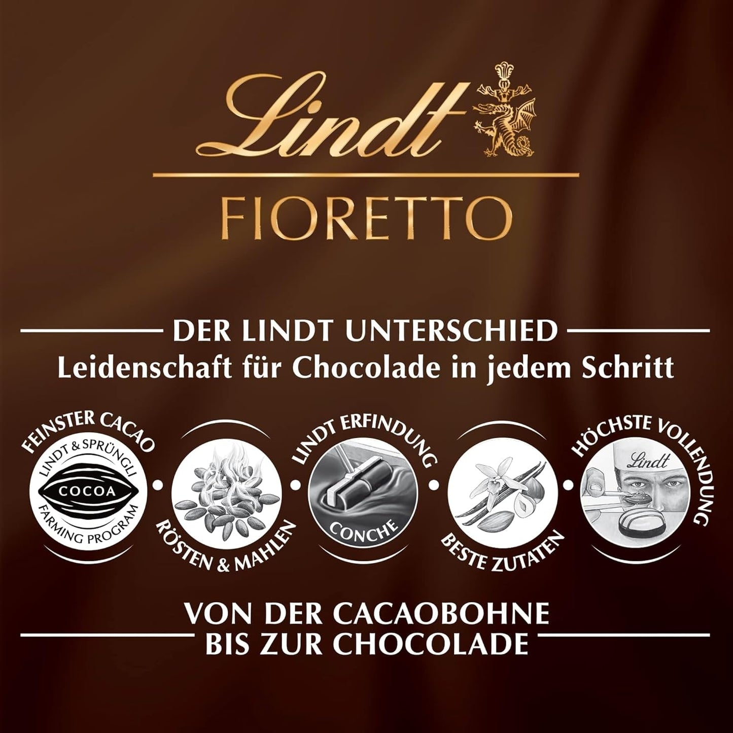 Czekolada Lindta | Zestaw upominkowy FIORETTO Zabaione | 138g | 6 pralinek z mlecznej czekolady z nadzieniem truflowym Zabaione i chrupiącą polewą, zawierające alkohol | Czekoladowy prezent