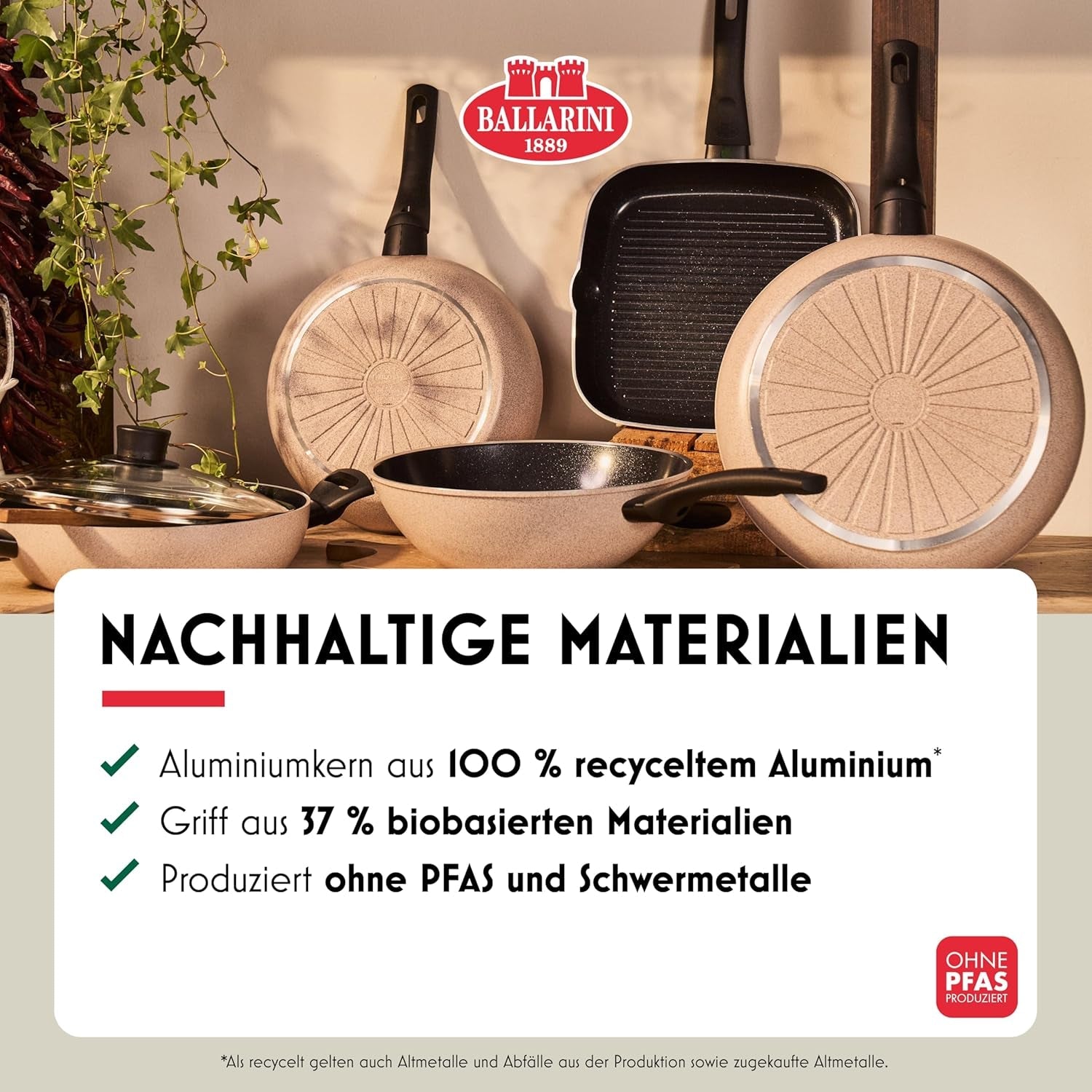 Patelnia Ledro 24 cm, aluminiowa, nadaje się do indukcji, nieprzywierająca powłoka ceramiczna, Thermopoint, Made in Italy, beżowa Garnki i patelnie Naty Shop