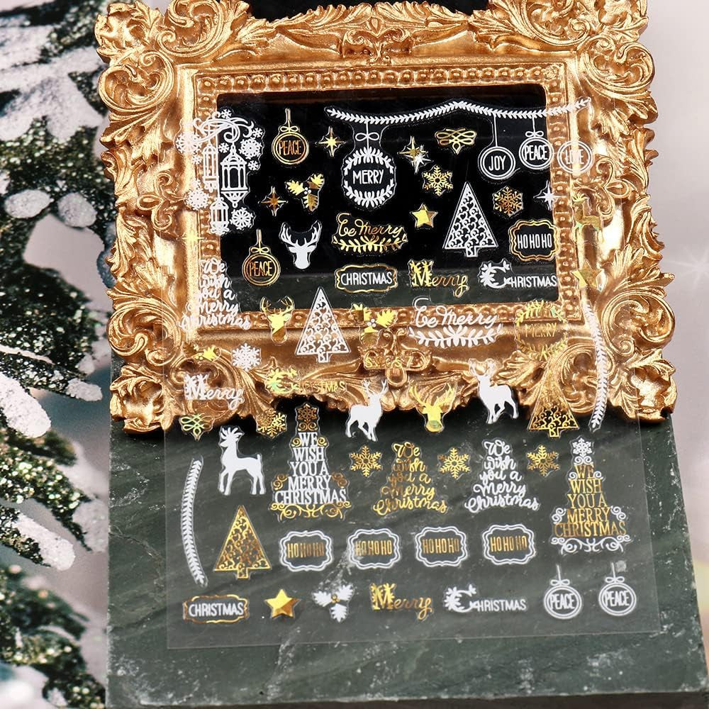 9 Blatt Nagelsticker Weihnachten Nagelaufkleber Selbstklebend Weiß Rentier Schneemann Nail Art Naklejka Dekoration Nageldesign Zubehör