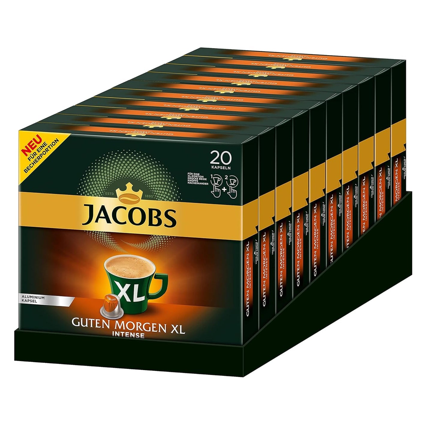 Jacobs Kaffeekapseln Guten Morgen XL Intense - 10er Pack (10 x 20 Getränke) i Kaffeekapseln Krönung Crema, 200 Kapseln kompatybilnych z Nespresso, 10er Pack, 10 x 20 Getränke, 1040 g