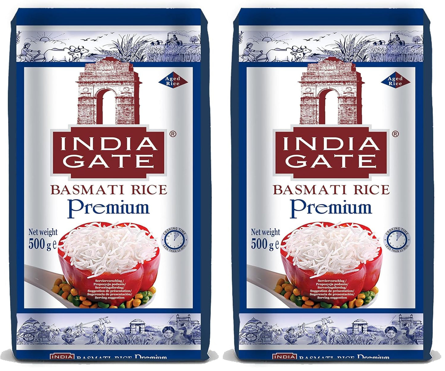 INDIA GATE Premium Basmati Rice – Aromatyczny, drobnoziarnisty ryż długoziarnisty z Indii, drobnoziarnisty (1 x 500 g)