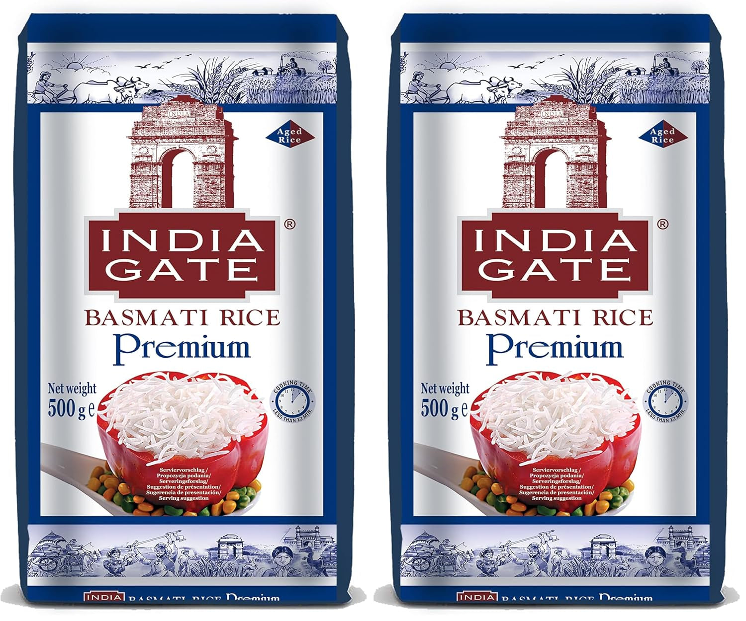 INDIA GATE Premium Basmati Rice – Aromatyczny, drobnoziarnisty ryż długoziarnisty z Indii, drobnoziarnisty (1 x 500 g)