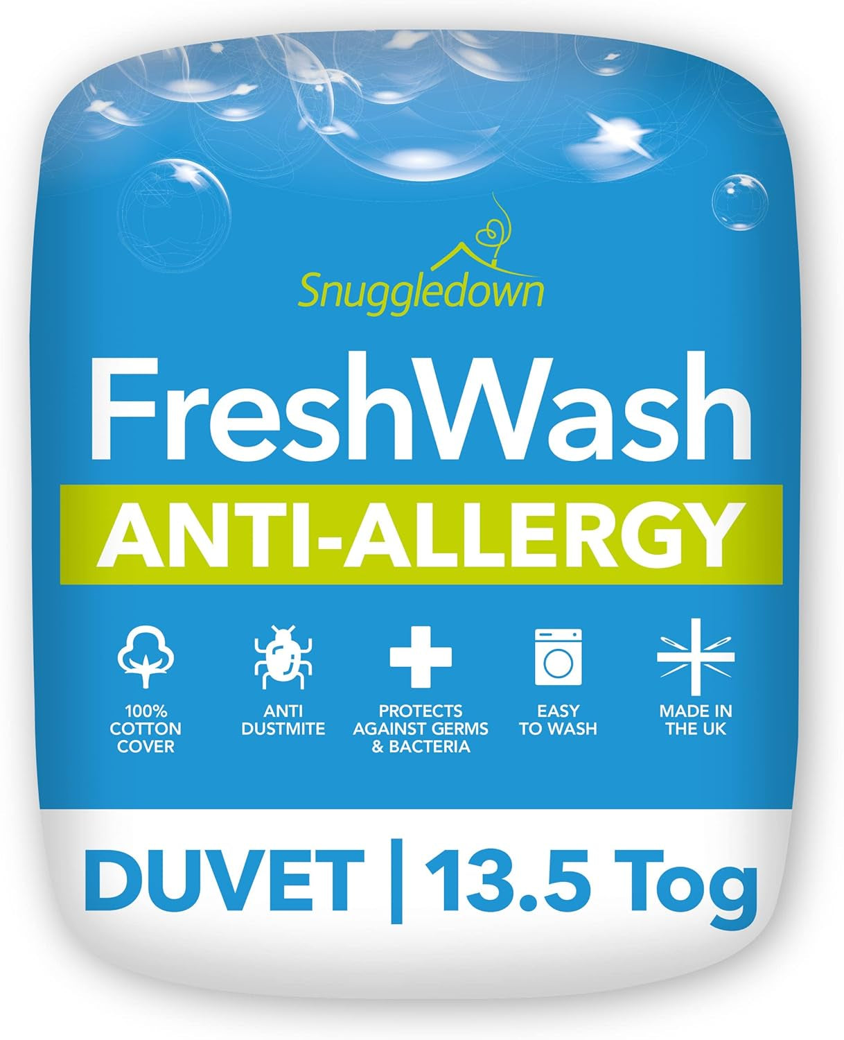 Kołdra dla alergików Snuggledown Freshwash, 13,5 Tog Winter Warm, bawełniana, biała, łóżko pojedyncze. Kołdry i kołdry Naty Shop 10 X 225 X 220 cm 13,5 Tog