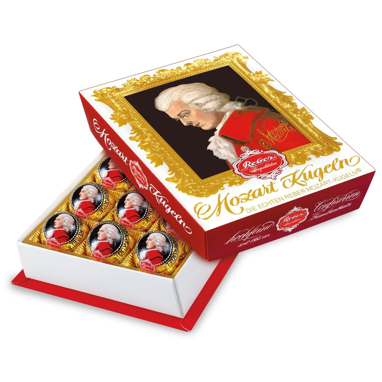 Kulki Reber Mozart z gorzką czekoladą, opakowanie 6 szt. z marcepanem i nugatem, wegańskie - 1 x 120 g