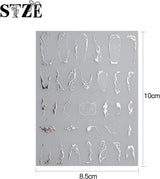 JMEOWIO Nagelsticker Marmor Linie 9 Blatt Nail Art Naklejka Selbstklebend Nagelaufkleber Silber Bunt Dekoration Nageldesign Zubehör