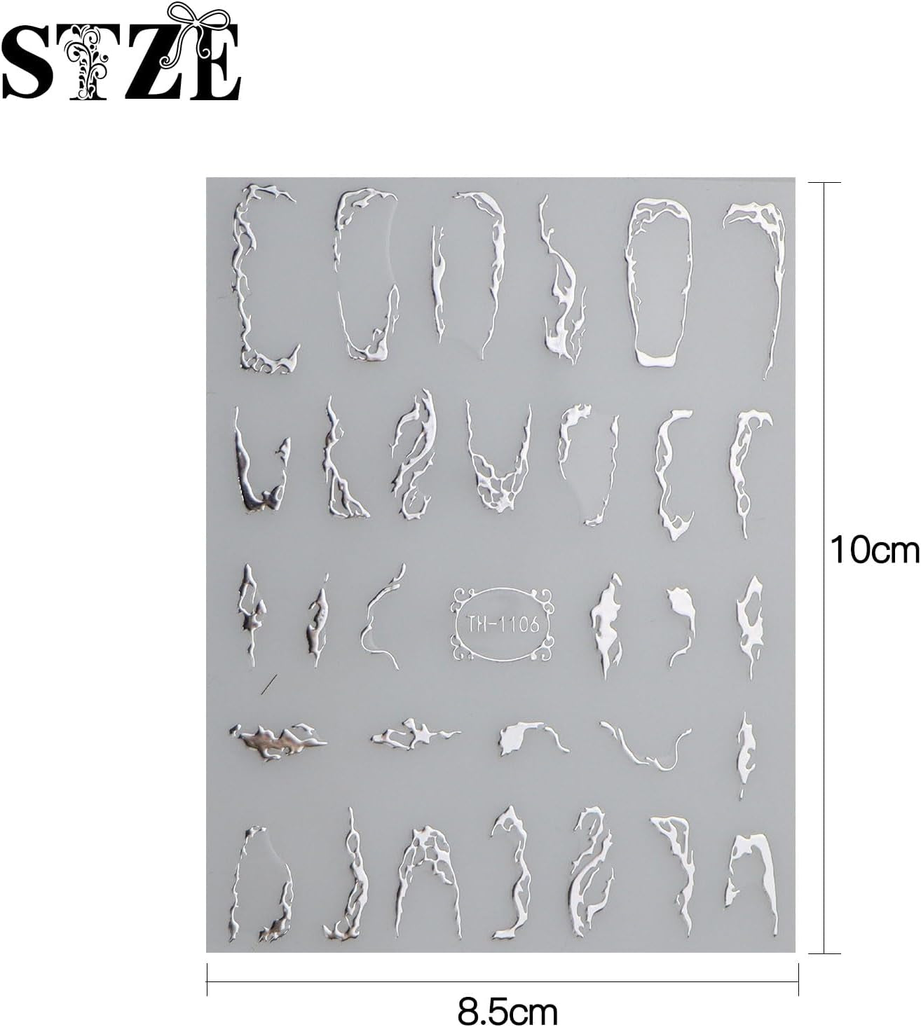 JMEOWIO Nagelsticker Marmor Linie 9 Blatt Nail Art Naklejka Selbstklebend Nagelaufkleber Silber Bunt Dekoration Nageldesign Zubehör
