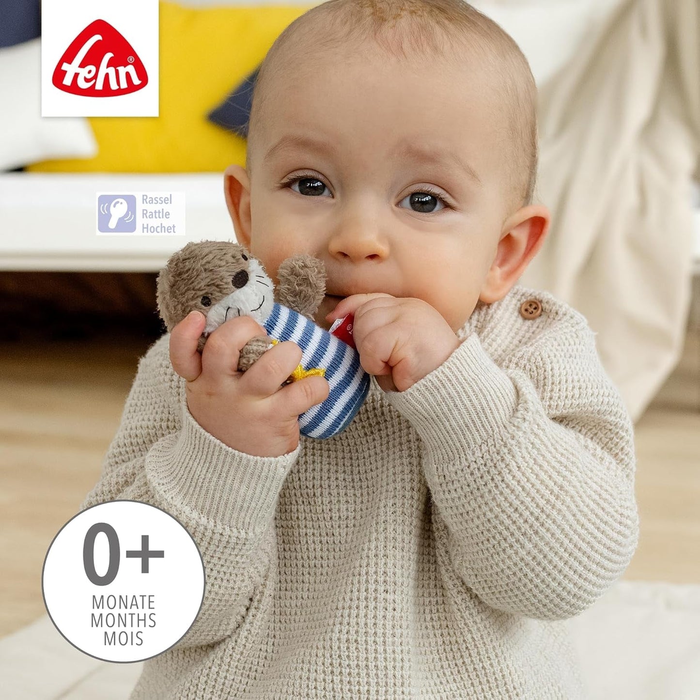 Mini grzechotka Wydra Fehn – mini zabawka do chwytania, do grzechotania, obmacywania i zabawy z miękkim, przytulnym zwierzątkiem z tkaniny – wiernym towarzyszem niemowląt i małych dzieci w wieku powyżej miesiąca Baby Toys Naty Shop